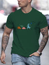 Dino Chic: Cartoon Dinosaur Print T-Shirt - A Vibrant Casual Essential for Men