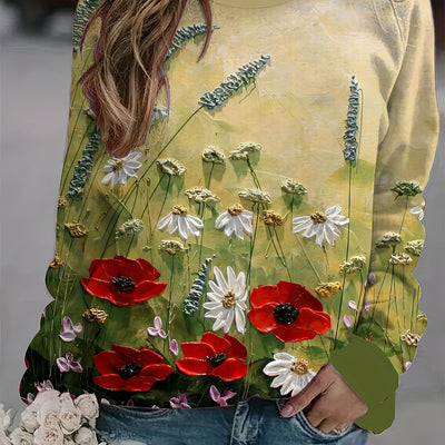 Blooming Beauty: Floral Painting Print Sweatshirt for Women - Perfect for Spring and Fall