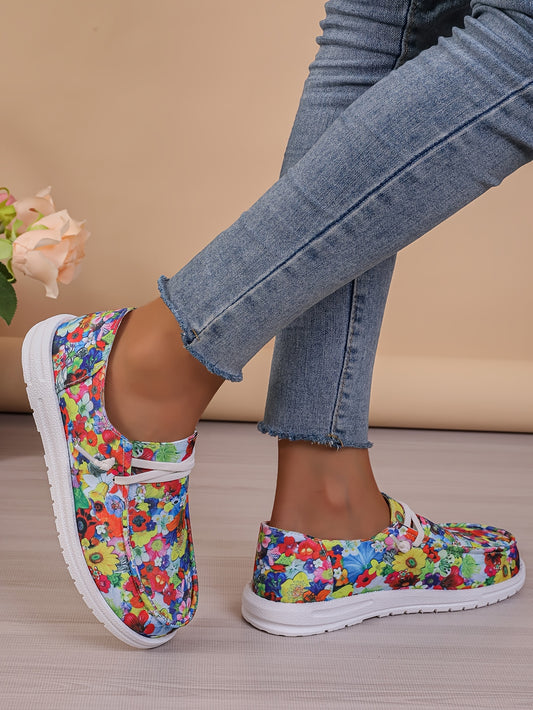 Floral Breeze: Women's Lightweight Canvas Shoes - Comfortable Outdoor Lace-ups in Flower Print