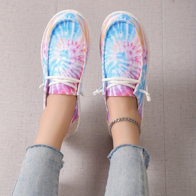 Stylish Colorful Printed Women's Tie Dye Sneakers - Comfortable Low Top Canvas Shoes for Outdoor Flats