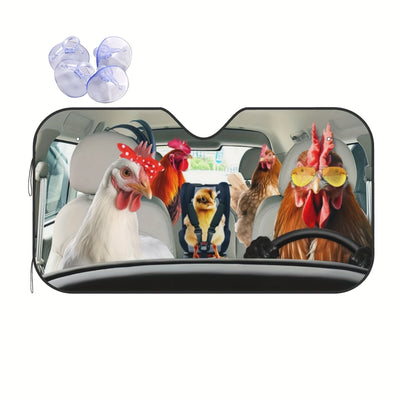 Funny Farm Chicken Family Car Windshield Sunshade: Keep Your Vehicle Cool in Style!