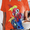 Cartoon Chicken Delight: Women's Casual Short Sleeve T-shirt with Quirky Print for Spring/Summer