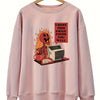 Funny Skull Slogan Print Sweatshirt: Perfect Plus-Size Halloween Casual Wear with Long Sleeve & Round Neck