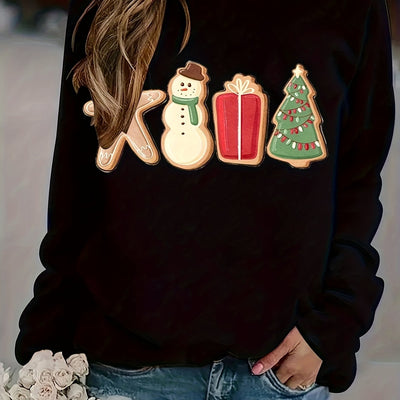 Cozy Christmas Comfort: Women's Plus Size Snowman Gift Print Sweatshirt for a Festive Look