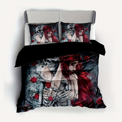 Skull Beauty Print Gothic Duvet Cover Set: Soft and Comfortable Bedding Set for a Unique Bedroom Décor