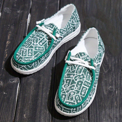 Poker Chic: Women's Fashion Lace-Up Boat Shoes with Card Pattern