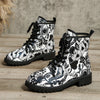 Graffiti Chic: Women's Lace-Up Ankle Boots - A Versatile Trendsetter in Non-Slip Style!