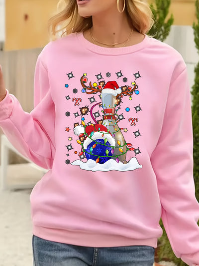 Festive Christmas Deer Print Pullover Sweatshirt: A Cute and Cozy Addition to Women's Winter Wardrobe