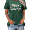 Merry Christmas Letter with Light Print Crew Neck T-shirt: Casual Short Sleeve Top for Spring/Summer Women's Clothing