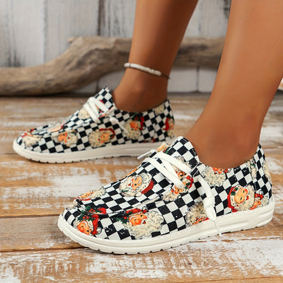 Playful and Festive: Women's Cartoon Santa Claus Print Slip-On Shoes for a Comfy Christmas