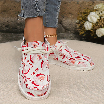 A Festive Christmas Delight: Slip-On Sneakers with Santa Print for Ultimate Comfort and Style
