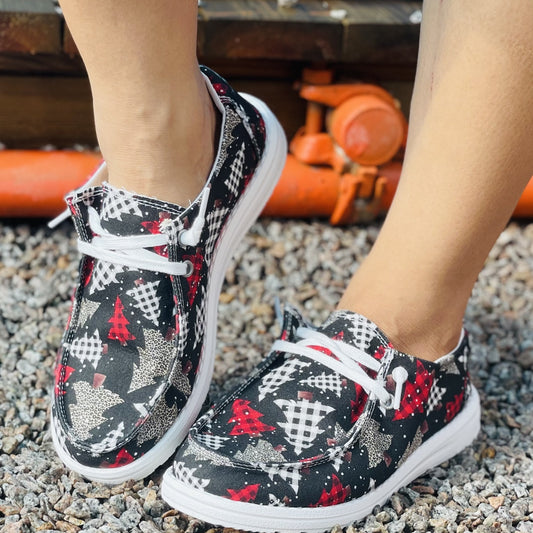 Step out in the holiday spirit with these stylish women's Christmas Tree Printed Shoes. With a casual low-top design and lightweight construction, you'll enjoy comfortable all-day wear. Lace-up closure adds a touch of holiday cheer - perfect for the holiday season!