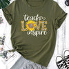 Teacher Love Inspire Letter and Leopard Print T-Shirt, Short Sleeve Crew Neck Casual Top For Spring & Summer, Women's Clothing