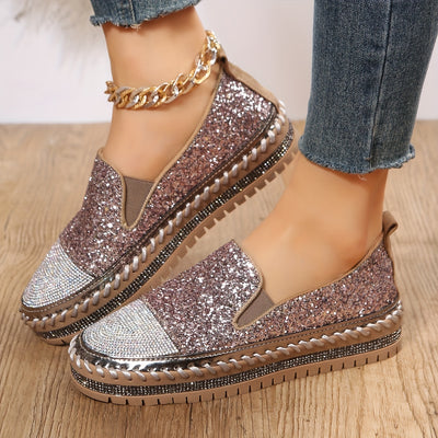 Glittering Comfort: Non-Slip Sequin Casual Sneakers for Women with Lightweight Sole and Thick Platform