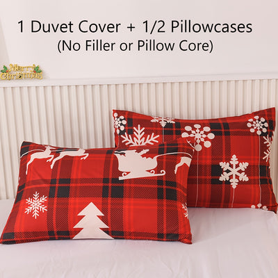 Festive Cheer: 2-3pcs Christmas Tree Duvet Cover Set for Bedroom and Guest Room - Soft and Comfortable, Complete with Duvet Cover and Pillowcases