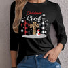 Festive Fun: Christmas Print Crew Neck T-shirt - Casual Long Sleeve Tee for Spring & Fall Women's Clothing