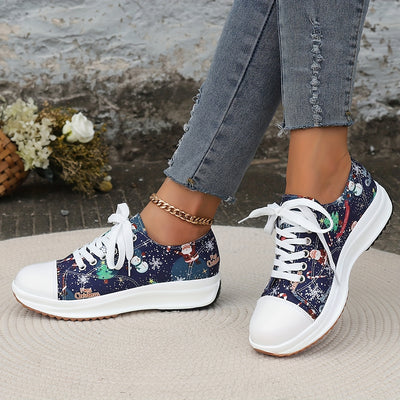 Festive Feet: Women's Christmas-style Canvas Sneakers for Comfy and Stylish Holiday Season