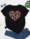 Glowing Gnome Heart Print Crew Neck T-Shirt: A Casual Short Sleeve Top for Spring/Summer in Women's Clothing
