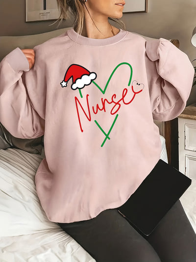 This cozy plus-size Christmas sweater features a festive hat, heart art, and letter print - perfect for staying warm in fall and winter. Crafted with heavyweight fabric, this sweater provides superior comfort and warmth in any weather.