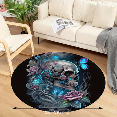 3D Cartoon Skeleton Skull and Rose Area Rug - Stylish Decor for Bed Room and Living Room