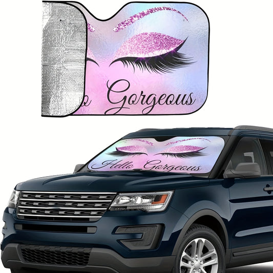 This unique car sunshade is designed to give your vehicle a stylish, one-of-a-kind look. Crafted from durable materials, it also blocks up to 99% of UV rays, ensuring lasting protection from the sun. Make your ride stand out with the Hello Gorgeous! Purple Eyelash Front Window Sunshade.