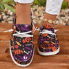 Halloween Pumpkin & Bat Print Women's Canvas Shoes, Casual Lace Up Outdoor Shoes, Lightweight Low Top Halloween Shoes