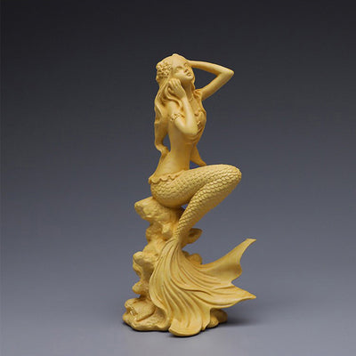 Enchanting Mystique: Boxwood Wood Carving Mermaid - Captivating Human Body Art and Mesmerizing Wood Decoration