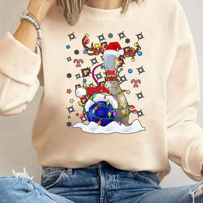 Festive Christmas Deer Print Pullover Sweatshirt: A Cute and Cozy Addition to Women's Winter Wardrobe