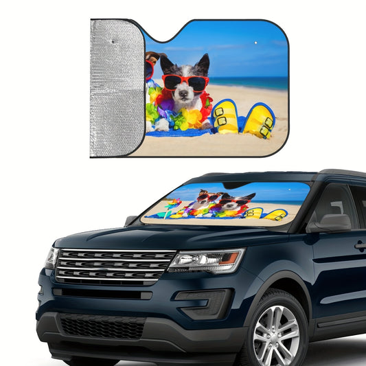 Elevate your car's style with the Dog with Glasses Car Windshield Sun Shade. Featuring a fun, playful design, this sun shade helps block up to 99% of UV rays and harmful sun glare for superior protection. Plus, its foldable design makes storage and travel easy. Unleash your car's style today!