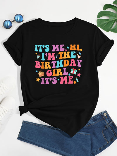 Sweet and Sassy: Birthday Girl Letter Print T-Shirt for Women