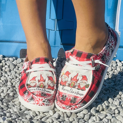 Fun and Festive: Women's Cartoon Print Canvas Shoes - Slip-On, Lightweight, and Comfy for the Holiday Season!