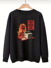 Funny Skull Slogan Print Sweatshirt: Perfect Plus-Size Halloween Casual Wear with Long Sleeve & Round Neck