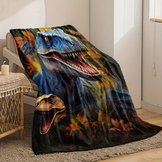 Cozy Jurassic Dinosaur Pattern Flannel Blanket: Perfect Gift for Kids and Adults, Ideal for Travel, Sofa, Bed, Office, and Home Décor – All-Season Nap Blanket