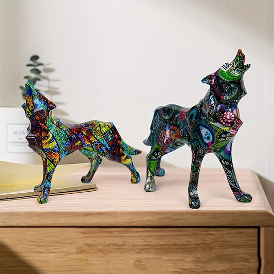 Geometric Wolf Ornaments: Colorful Animal Figurines for Kawaii Home Decor and Weddings