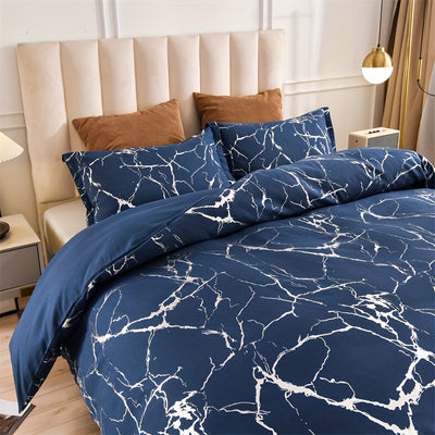 Marble Pattern Duvet Cover Set with Bronzing Fabric - Luxurious Polyester Fiber Bedding Set- Includes 1 Duvet Cover and 2 Pillowcases (No Core)