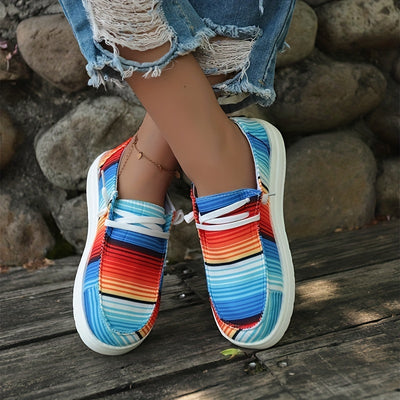 Colorful Rainbow Canvas Slip-On Loafers for Women - Comfortable and Stylish Casual Walking Shoes