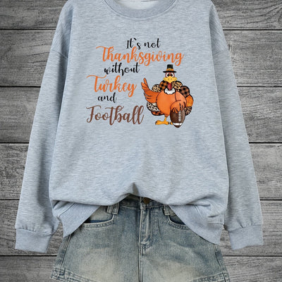 Comfortable and Quirky: Plus Size Thanksgiving Casual Sweatshirt with Chicken Slogan Print