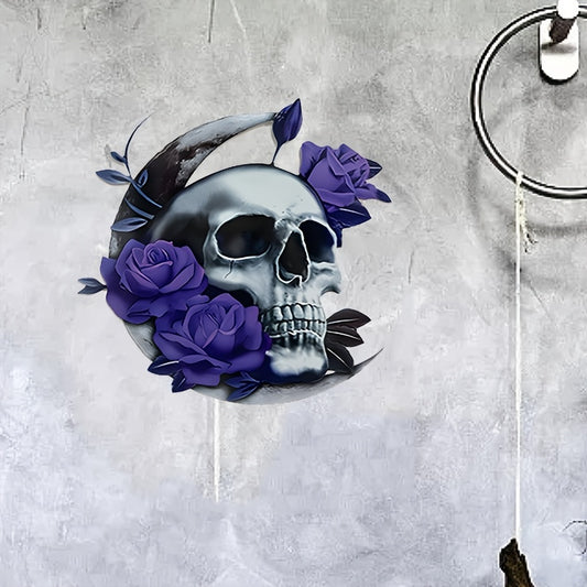 Bring a bold statement piece to your home or office with this Enchanting Purple Flower & Moon Skull Metal Wall Art. Constructed with sturdy metal, this piece is sure to last, making it an ideal décor for any setting. The intricate design of the skull and purple elements creates a captivating display – perfect for adding an eye-catching touch to your space.