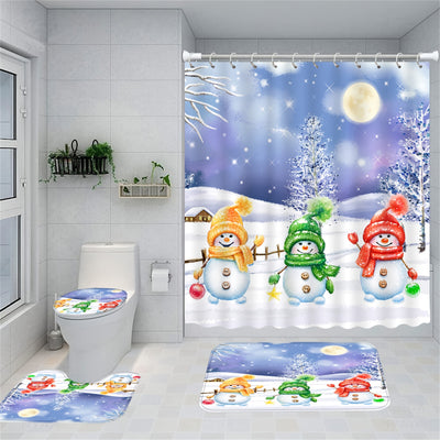 Whimsical Snowman Shower Curtain Set: Water-Resistant Curtain, Non-Slip Rug, and Festive Toilet Cover for Charming Christmas Decor