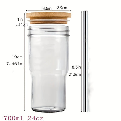 24oz Japanese Style Drinking Glass with Bamboo Lid and Straw - Portable Glass Tumbler for Iced Coffee, Bubble Tea, and Summer Drinks - Perfect for Back to School and Birthday Gifts