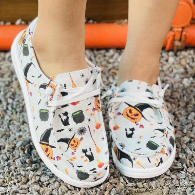 Stride into Halloween Fun with Women's Colorful Canvas Lace-Up Shoes: Lightweight Walking Shoes for a Playful and Stylish Look