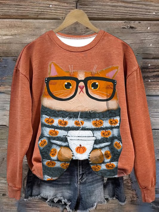 Introducing the Feline Festivities pullover sweatshirt, perfect for adding a touch of feline fun to your fall and winter wardrobe. Made with high-quality materials and featuring a playful cat print, this sweatshirt will keep you cozy and stylish all season long. Upgrade your wardrobe now!