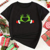 Plus Size Heart Monster Print Christmas Casual T-Shirt: Stylish and Comfortable Women's Top with Short Sleeve and Slight Stretch
