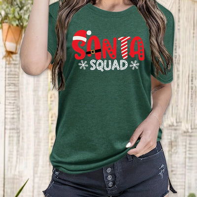 Santa Squad Snowflake Print Tshirt - Graceful Elegance for Women's Casual Chic