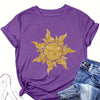 Sunny Vibes: Women's Spring-Fall Sun Graphic Crew Neck T-Shirt – Casual Short Sleeve Top