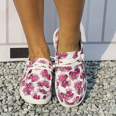 Cute Cartoon Bear Print Slip-On Canvas Shoes for Women: Lightweight and Comfortable Outdoor Comfy Shoes