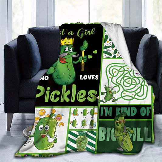Cozy and Warm Flannel Blanket with Pickles and Just a Girl Print - Perfect for Couch, Bed, Sofa, Camping, and Travel - Ideal Holiday Gift for All Seasons