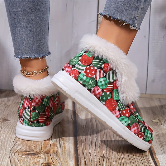 Festive Flair: Women's Christmas Bell Print Snow Shoes – Cozy, Stylish, and Easy to Slip On!