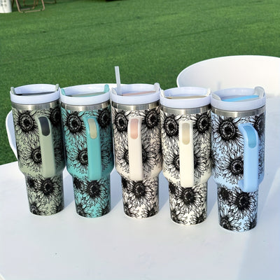 Ultimate Summer Thirst Quencher: 40oz Sunflower Tumbler with Lid and Straw - Stainless Steel Insulated Water Bottle for Refreshment On-the-Go!