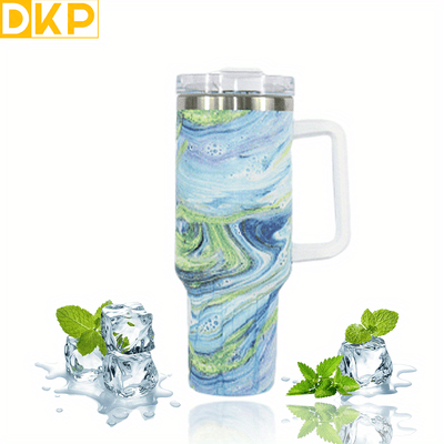 40oz Marble Pattern Tumbler with Straw Lid - Large Capacity Water Bottle for Outdoor Sports, Travel, and Camping - Stainless Steel Car Cup - Perfect Birthday and Father's Day Gift for Men and Women